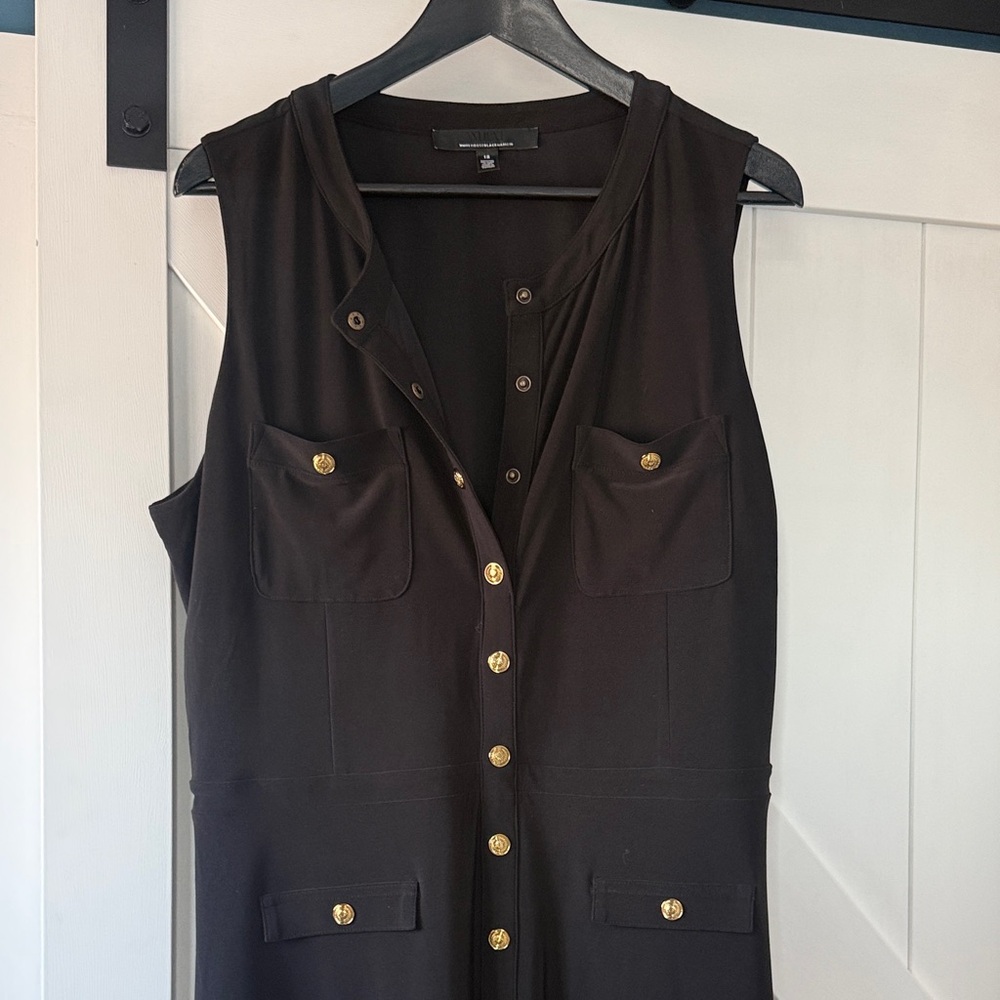 WHBM Black Sleeveless Midi Dress with Gold Buttons - 18 - Picture 6 of 7